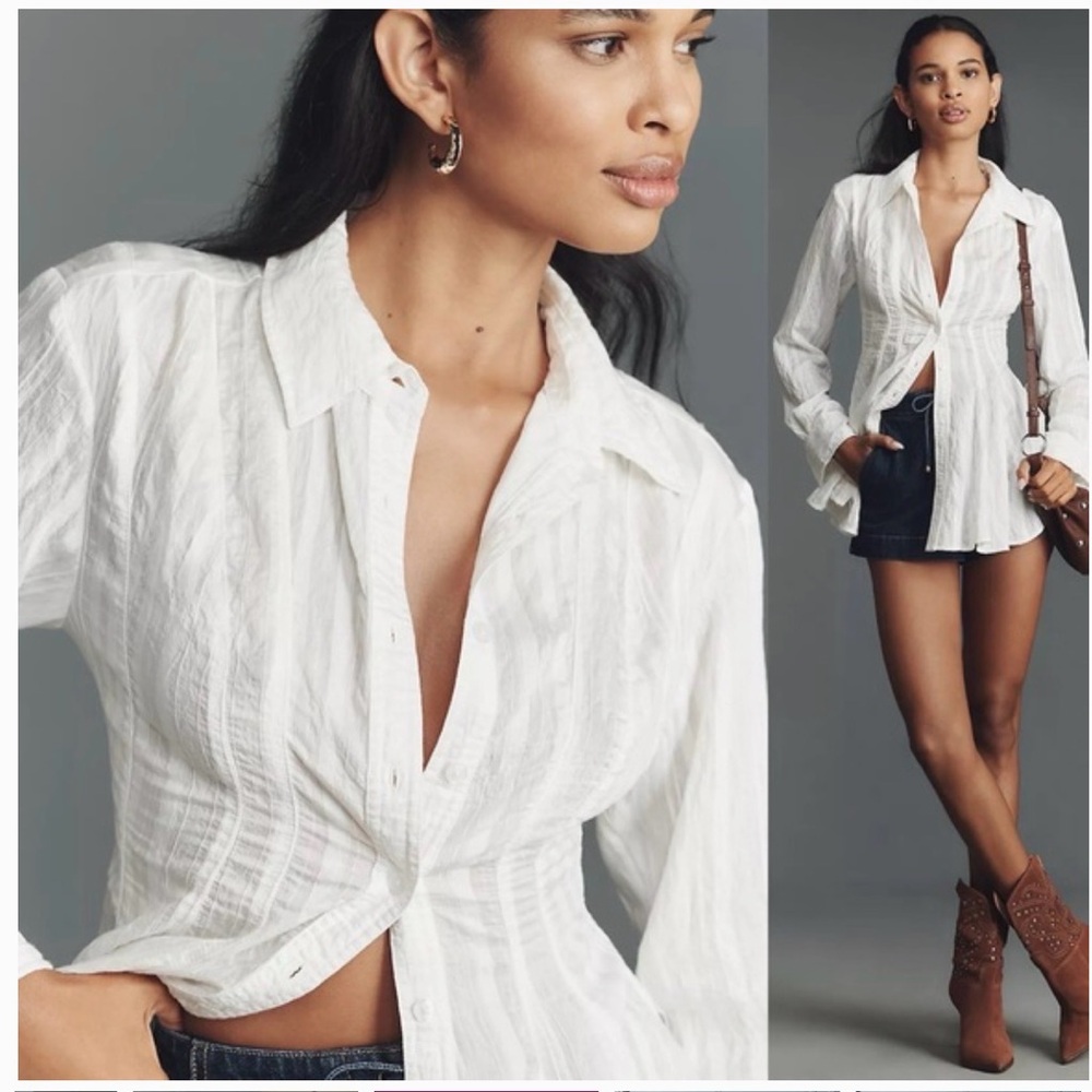 NWT Anthropologie Maeve Waisted Buttondown Tunic in Ivory Size